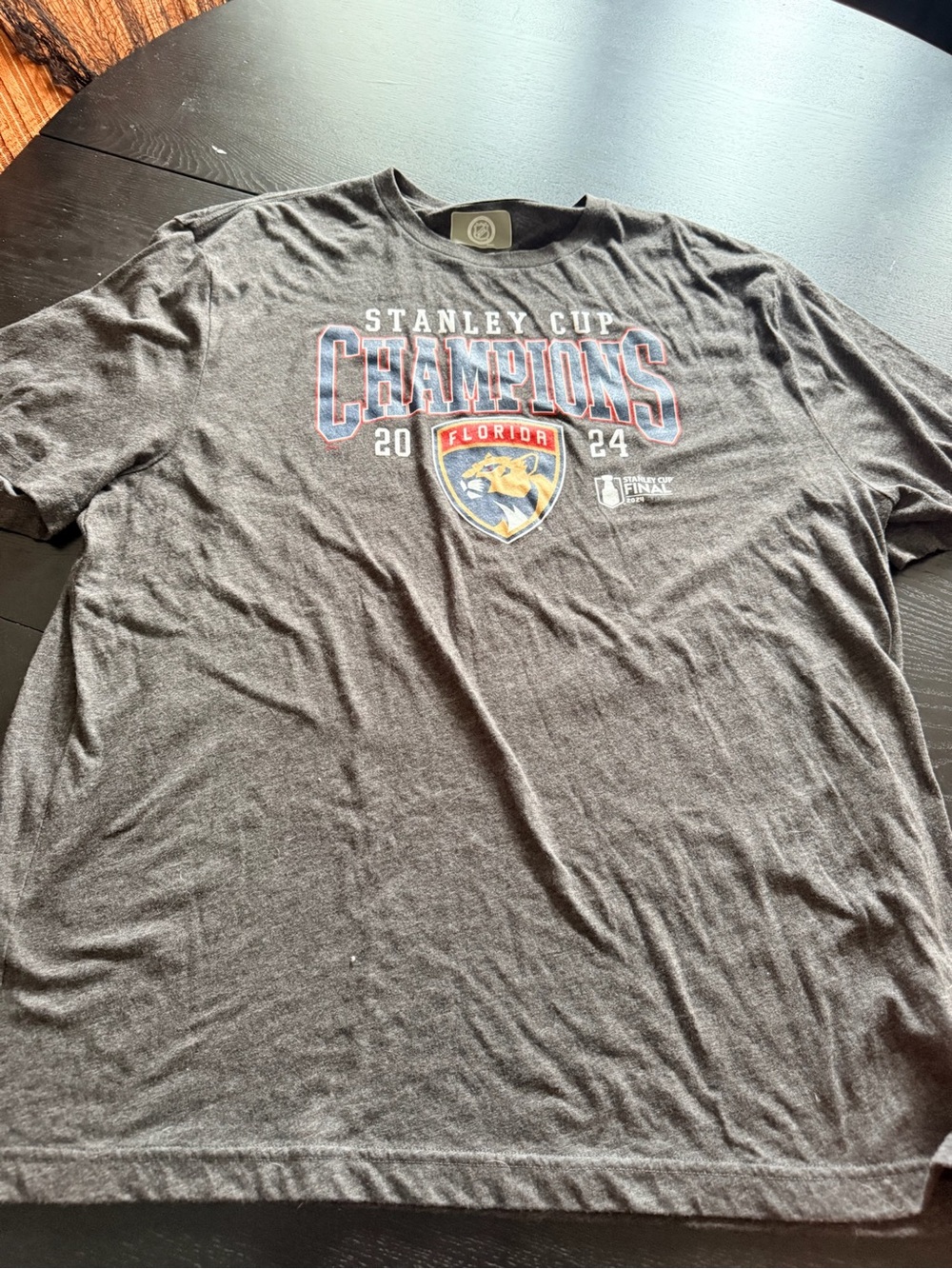 Florida Panthers 2024 Stanley Cup Champions NHL Gray T-Shirt. Official. 2XL